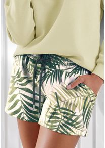 Lascana Damen Sweatshorts, Gr. 36, grün, Sweatware, Obermaterial: 60% Baumwolle, 40% Polyester, gemustert, feminin, Hosen, Loungeshorts im schönen