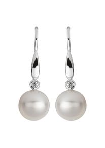 OROLINO Damen Paar Ohrhänger "585 Gold 2x Brillant 0,03ct. und Perle weiß 6,5-7mm", ONE-SIZE, 0,03 ct SI = kleine Einschlüsse, Gold, weiß, Gold,