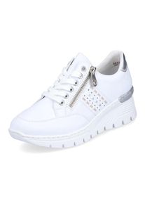 Rieker Damen Wedgesneaker, Gr. 41, weiß, Lederimitat, sportlich, Schuhe, mit seitlichen Flechtdurchzügen, Freizeitschuh, Halbschuh, Schnürschuh
