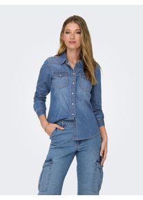Only Damen Jeansbluse "ONLALEXA L/S DNM SHIRT FS NOOS", blau, modisch, Gr. XS, unifarben, Web, Jeans, Obermaterial: 100% Baumwolle, Blusen