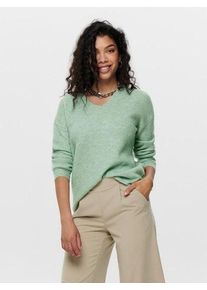 Only Damen V-Ausschnitt-Pullover "ONLCAMILLA V-NECK L/S PULLOVER KNT NOOS", beige, modisch, Gr. S, meliert, Strick, Rippstrick, Obermaterial: 74%