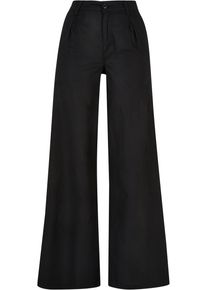 Urban Classics Damen Stoffhose "Urban Classics Damen Ladies High Linen Mixed Wide Leg Pants", schwarz, Gr. 32, unifarben, 55% Leinen, 45% Baumwolle,