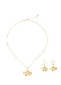 Lascana Damen Ohrring und Ketten Set, gold, Metall, Schmuck-Sets, 2-teiliges Set aus Halskette und Ohrringe, Ginkgo Anhänger