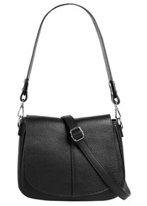 CLUTY Damen Umhängetasche, schwarz, Leder, unifarben, leicht glänzend, Taschen, echt Leder, Made in Italy