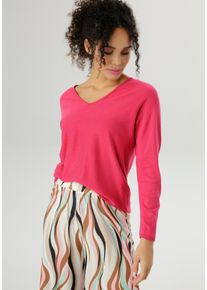 Damen V-Ausschnitt-Pullover, pink, Basic, Gr. 36, Aniston SELECTED, unifarben, Feinstrick, Obermaterial: 70% Viskose, 30% Polyamid, Pullover, im