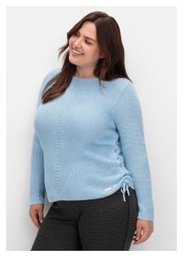sheego Damen Rundhalspullover "Große Größen", blau, casual, Gr. 52, unifarben, Grobstrick, Obermaterial: 76% Polyacryl, 24% Baumwolle, Pullover, mit