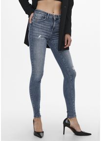 Only Damen Skinny-fit-Jeans "ONLPOWER LIFE MID PUSH", blau, modisch, Gr. L, Abriebeffekte, Denim/Jeans, Obermaterial: 92% Baumwolle, 6% Polyester, 2%