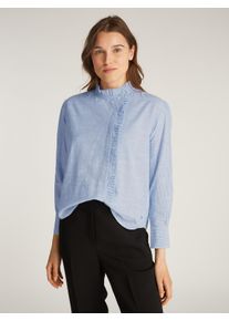 Tommy Hilfiger Damen Hemdbluse "COTTON STP RUFFLE RELAXED SHIRT", blau, klassisch, Gr. 34, gestreift, Web, Obermaterial: 100% Baumwolle, Blusen, mit