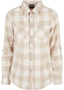 Urban Classics Damen Langarmhemd "Urban Classics Damen Ladies Turnup Checked Flanell Shirt", weiß, Gr. S, 100% Baumwolle, Hemden