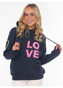 Zwillingsherz Damen Kapuzensweatshirt, blau, modisch, Gr. SM, unifarben, Sweatware, Obermaterial: 50% Baumwolle, 50% Polyester, Sweatshirts, mit