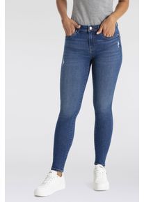 Only Damen Skinny-fit-Jeans "ONLWOW MID SKINNY BJ", blau, modisch, Gr. L, unifarben, Denim/Jeans, Obermaterial: 64% Baumwolle, 31% Polyester, 3%