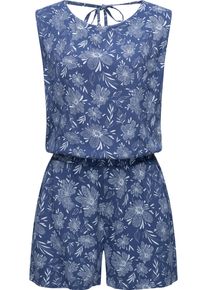 Ragwear Damen Jumpsuit "Zella", blau, modisch, Gr. L, 100% Viskose, Overalls, schicker, kurzer Damen Overall mit floralem Print
