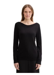 Tom Tailor Damen Longpullover, schwarz, casual, Gr. L, unifarben, Obermaterial: 85% Viskose, 15% Polyamid, Pullover, mit Rippbündchen