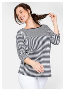 sheego Damen 3/4-Arm-Shirt "Große Größen", blau, casual, Gr. 44, gestreift, Obermaterial: 100% Baumwolle, Shirts, aus Rippware mit garngefärbten