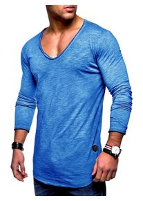 behype Herren Langarmshirt "NUKE L/S", blau, casual, Gr. S, unifarben, 100% Baumwolle, Shirts, mit V-Ausschnitt