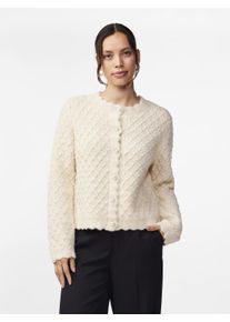 Y.A.S Damen Strickjacke "YASBUBBLE LS KNIT CARDIGAN S. NOOS", beige, modisch, Gr. L, unifarben, Strick, Obermaterial: 52% Polyester, 21% Polyacryl,