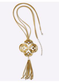 Heine Damen Kette mit Anhänger, beige, Kunststoff, Synthetik, Metall, Halsketten