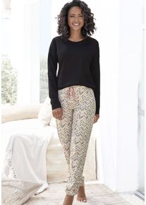 Vivance Dreams Damen Pyjama, Gr. 36, beige, Single Jersey, Obermaterial: 100% Baumwolle, ethno, gemustert, unifarben, modisch, Homewear-Sets, mit
