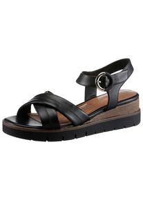 Tamaris Damen Sandalette, Gr. 41, schwarz, Leder, elegant, Schuhe, Sommerschuh, Sandale, Keilabsatz, mit 2 cm Plateau