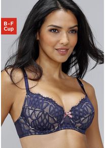 Lascana Damen Bügel-BH "Cara", Gr. 65, blau, Spitze, Obermaterial: 79% Polyamid, 11% Elasthan, 10% Polyester, feminin, BHs, mit femininer Spitze,