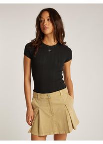Tommy Jeans Damen T-Shirt "TJW SLIM POINTELLE RIB TEE", schwarz, feminin, Gr. XS, Strukturmuster, Jersey, Obermaterial: 100% Baumwolle, Shirts, mit