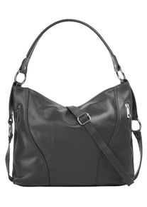 Samantha Look Damen Henkeltasche, grau, Leder, glänzend, Taschen, echt Leder, Made in Italy