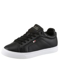 Tommy Hilfiger Damen Plateausneaker "WOMENS ICON COURT SNEAKER FLAG", Gr. 35, schwarz, Leder, Lederimitat, sportlich, Schuhe, Freizeitschuh,