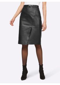Heine Damen Lederrock, schwarz, Gr. 50, unifarben, 100% Lammnappaleder, Röcke