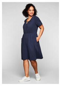 sheego Damen Jerseykleid "Große Größen", blau, feminin, Gr. 58, unifarben, Obermaterial: 95% Baumwolle, 5% Elasthan, Kleider, mit Cut-out am
