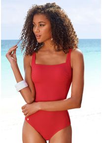 Lascana Damen Badeanzug "Cana", rot, Gr. 48, unifarben, strukturiert, Recycling-Polyamid, Badeanzüge, unifarben mit Shaping-Effekt