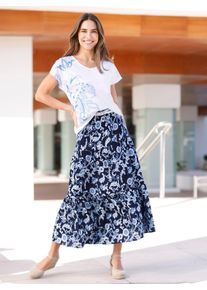 Classic Basics Damen Stufenrock, blau, Gr. 23, gemustert, Paisley, mehrfarbig, bedruckt, 100% Viskose, Röcke