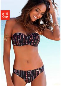 Buffalo Damen Bügel-Bandeau-Bikini, schwarz, Gr. 34, bedruckt, Polyamid, Bikini-Sets, mit abnehmbaren Trägern