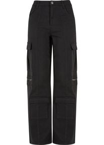 Urban Classics Damen Stoffhose "Urban Classics Ladies Loose Utility Stretch Twill Pants", schwarz, Gr. 30, unifarben, 98% Baumwolle, 2% Elasthan,
