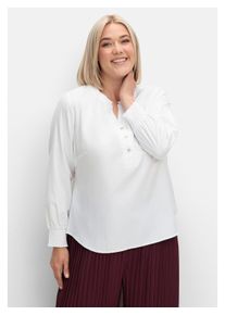 sheego Damen Tunika "Große Größen", weiß, feminin, Gr. 46, unifarben, Obermaterial: 50% Polyester, 50% Baumwolle, Tuniken, mit Rüschen an Ausschnitt