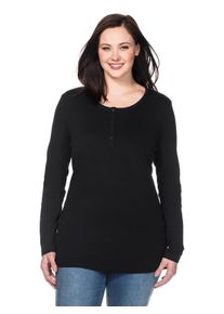 sheego Damen Langarmshirt "Große Größen", schwarz, sportlich, Gr. 44, unifarben, Obermaterial: 100% Baumwolle, Shirts, mit Serafinokragen