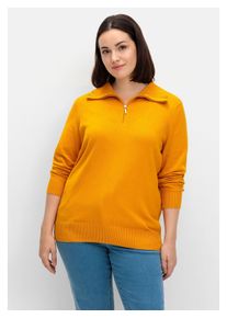 sheego Damen Strickpullover "Große Größen", gelb, casual, Gr. 50, unifarben, Feinstrick, Obermaterial: 100% Baumwolle, Pullover, aus Baumwolle, mit