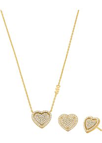 Michael Kors Damen Ohrring und Ketten Set "Schmuckset Mulitpack Silber 925 Premium Kors Love Herz, MKC1756CZSET", gold, Silber 925 (Sterlingsilber),