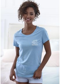 s.Oliver Damen Pyjamaoberteil, Gr. 32, blau, Single Jersey, Obermaterial: 50% Baumwolle, 50% Viskose, unifarben, Basic, Shirts, mit niedlichem