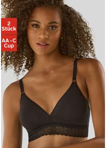 Petite Fleur Damen Bralette-BH, Gr. 80, schwarz, Jersey, Spitze, Obermaterial: 82% Baumwolle, 10% Elasthan, 8% Polyamid, feminin, BHs, ohne Bügel im