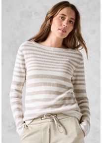 Cecil Damen Strickpullover, beige, casual, Gr. XXL, gestreift, Web, 100% Baumwolle, Pullover, aus reiner Baumwolle