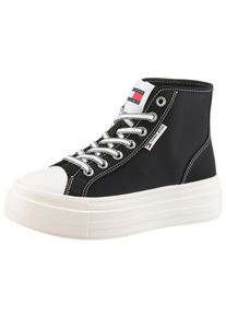 Tommy Jeans Damen Plateausneaker "TJW FOXING FLATFORM SNEAKER HIGH", Gr. 39, schwarz, Textil, kontrastfarbene Details, sportlich, Schuhe,