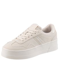 Tommy Jeans Damen Plateausneaker "THE GREENWICH FLATFORM ELEVATED", Gr. 41, beige, Veloursleder, Lederimitat, unifarben, sportlich, Schuhe,