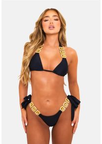 MODA MINX Damen Triangel-Bikini-Top "Boujee", schwarz, Gr. XS, unifarben, 82% Polyamid, 18% Elasthan, Bikini-Oberteile, mit stilvollem Steinbesatz