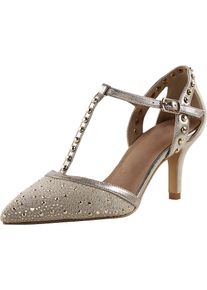 Heine Damen Pumps, Gr. 40, gold, Leder, Textil, feminin, Schuhe
