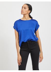 Vila Damen Kurzarmshirt "VIELLETTE S/S SATIN TOP - NOOS", blau, modisch, Gr. 34, unifarben, Satin, Obermaterial: 100% Polyester, Shirts, Satin Optik