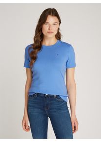 Tommy Hilfiger Damen T-Shirt "SLIM CODY C-NK SS", blau, casual, Gr. L, unifarben, Jersey, Obermaterial: 100% Baumwolle, Shirts, mit Logostickerei