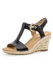 Gabor Damen Keilsandalette "MILANO", Gr. 39, schwarz, Kalbsleder, klassisch, Schuhe, Sommerschuh, Sandale, Keilabsatz, mit Bastbezug, Weite G