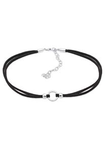 Elli Damen Collier "Halsband schwarz Choker mit Kreis 925 Silber", 32, ohne Stein, Silber 925 (Sterlingsilber), L: 32cm, schwarz, Silber 925
