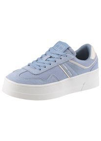 Tommy Jeans Damen Plateausneaker "THE GREENWICH FLATFORM ELEVATED", Gr. 37, blau, Veloursleder, Lederimitat, unifarben mit Farbeinsatz, sportlich,