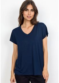 soyaconcept Damen V-Shirt "SC-MARICA 32", blau, casual, Gr. XL, unifarben, Jersey, Obermaterial: 93% Lyocell, 7% Elasthan, Shirts